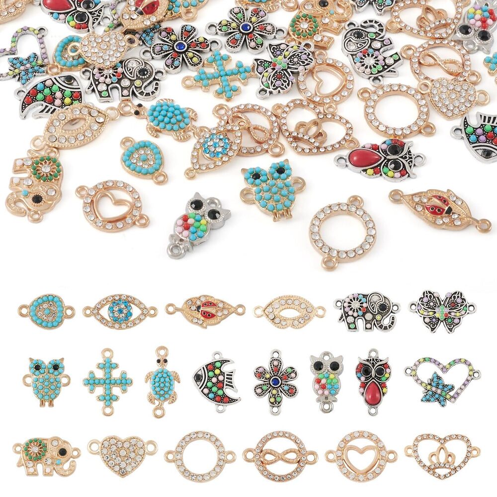 5091 pandahall 40pcs Mixed Alloy Enamel Charms Connectors 20 Styles